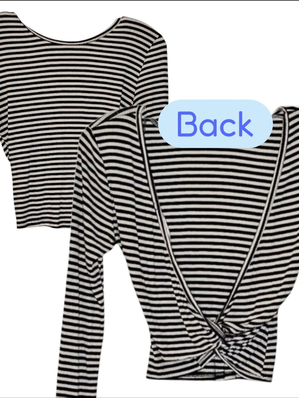 Seven Sister Open Back Black White Stripe Long Sleeve Lightweight Crop Top Small